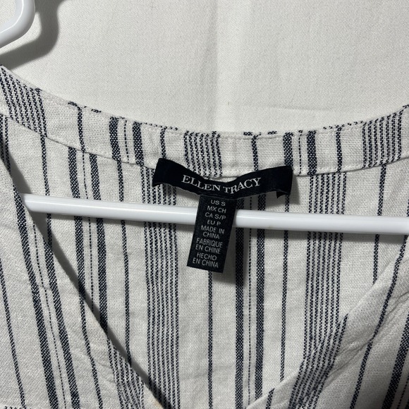 NWT Ellen Tracy Women's S Linen Blouse Blue Striped Sleeveless Beachy Tank Zip - Picture 6 of 11